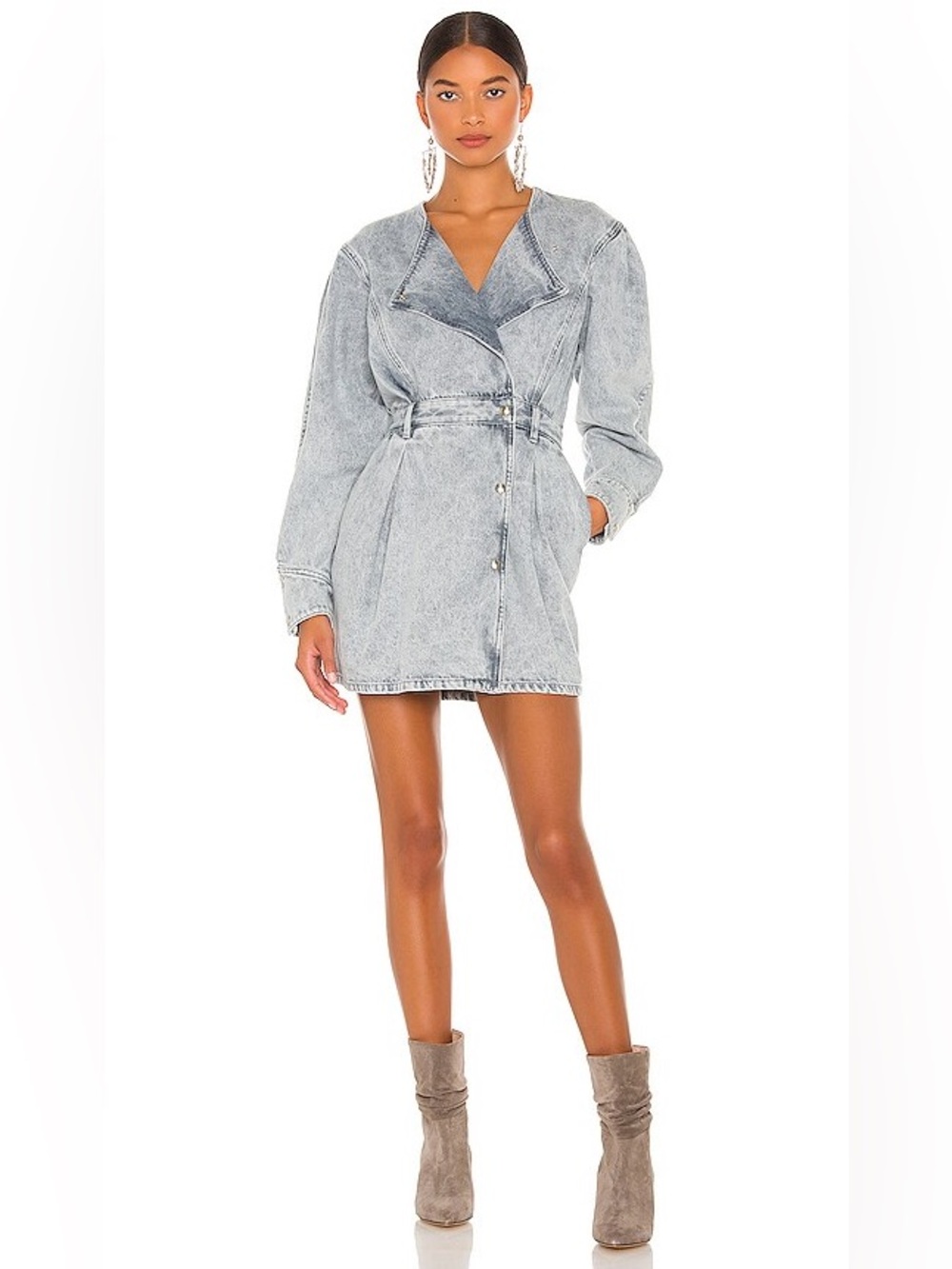 IRO Dougga Denim Mini Wrap Dress Blue Grey NWT Size 40 / 8